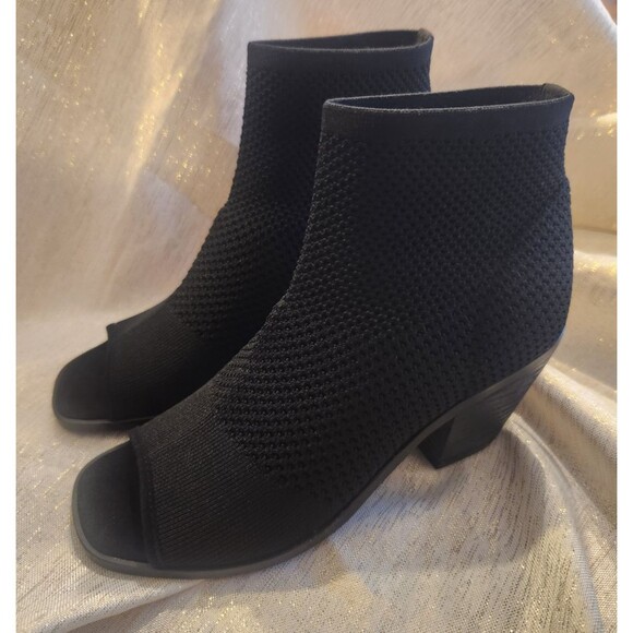 Eileen Fisher Ark Sock Stretch Booties Boots Open Toe Black Women's Size 6.5 - Picture 1 of 6
